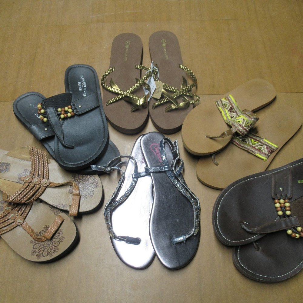 BOHO HIPPIE 6 pairs of Assorted Flip Flops Thong Sandals Sz 8.5 and 9